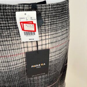 NWT Paule Ka 100% wool gray and pink plaid a-line mini skirt size 40 (6/8 US)